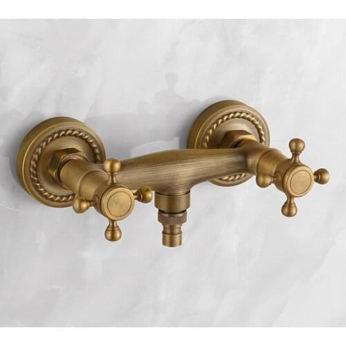 Antique Brass Wall Mounted Washing Machine Faucets G1/2, G3/4 Double Handles Single Hole Cold and Hot Water Mixer Tap Bibcock