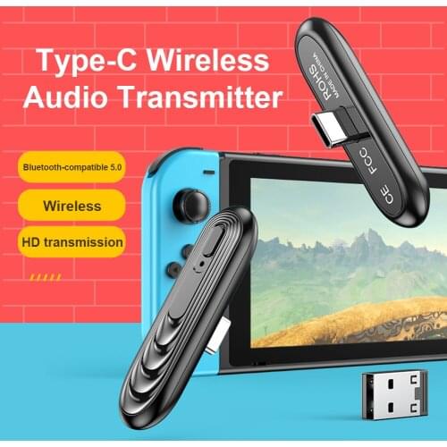 T71 Wireless Transmitter Receiver Type-C Bluetooth-compatible 5.0 Audio Adapter Dongle for Switch PC TV PS4 Headphone Adapter