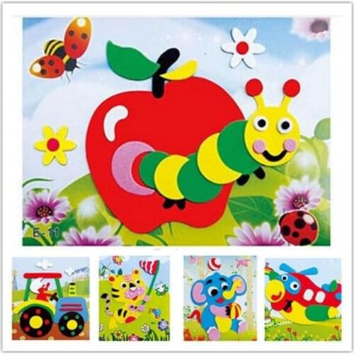 20 designs /lot Early Learning Education Toys for Children DIY Cartoon Animal 3D EVA Foam Sticker Puzzle Series