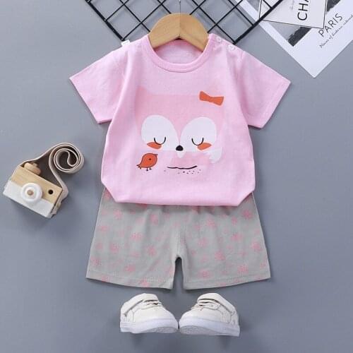 2021 Summer New Kids Suit Girl Short Sleeve Set Children Clothes Boys Cartoon Cotton 2 Piece Set Baby Suit