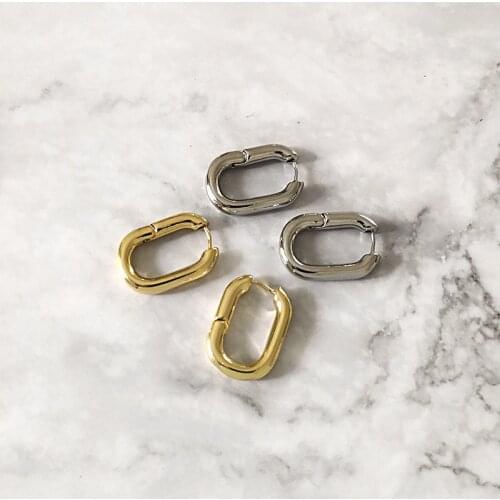 Elegant retro metal oval earrings simple U-shaped open ring women