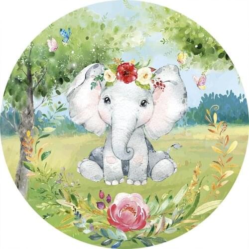 Elephant Safari Party Baby Shower Round Backdrop Cover Children Birthday Party Candy Table Banner Decoration Background