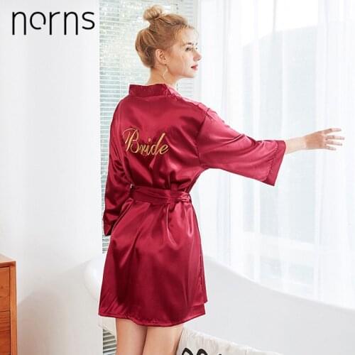 Norns pink robe gold letter kimono individual silk pajamas nightgown wedding bridesmaids sister Mother Wedding Dresses