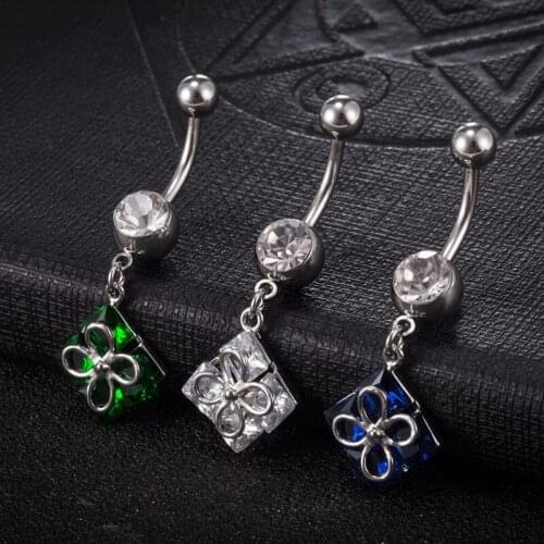 Charm Belly Button Rings Gold Surgical Steel Crown Shape Navel Piercing Crystal Zircon Dangling Hand Belly Body Jewelry