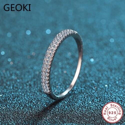 Geoki Passed Diamond Test Round Simple D Color Moissanite Ring 925 Sterling Silver Total 0.22 ct Perfect Cut Elegant Stone Rings