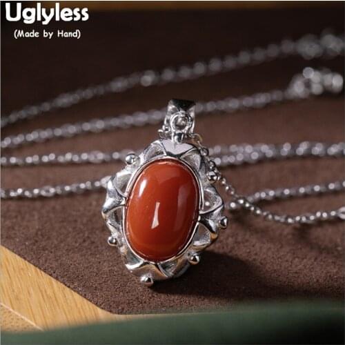 Uglyless Diamond Shaped Real 925 Silver Jewelry Sets Natural Agate Oval Gemstones Necklaces for Women Vintage Earrings P1027