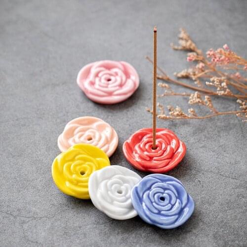 Creative Rose Shape Incense Holder Mini Incense Sticks Burner Ceramic Cones Censer Teahouse Office Home Decoration