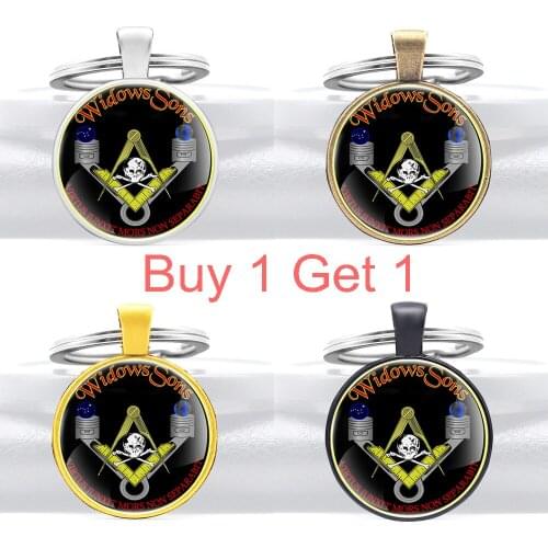 Buy 1 Get 1 Widows Sons Masonry Symbols Glass Dome Keychain Classic Men Women Steampunk Skull Jewelry Gift Key Ring