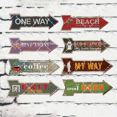 New Deco Coffee Metal Irregular Tin Sign With Rustic Retro Arrow Decorative Sings Direction Arrow For Cafe Pub Home Art Decor