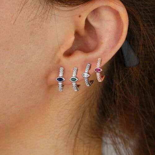 Minimal delicate geometric simple small cute huggie hoops birthstone cz colorful women delicate hoop earring