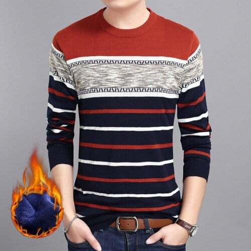 Mens Sweater 2019 Winter Plus velvet thickening Round Collar Pullover Men Brand Clothing Knit Shirt Slimfit Fashion Men Clothes