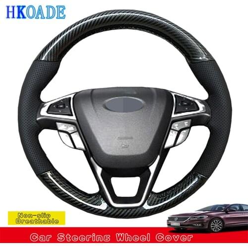 DIY Hand-stitched Black Carbon Fiber Leather Car Steering Wheel Cover For Ford Fusion Mondeo 2013-2014 EDGE 2015-2016