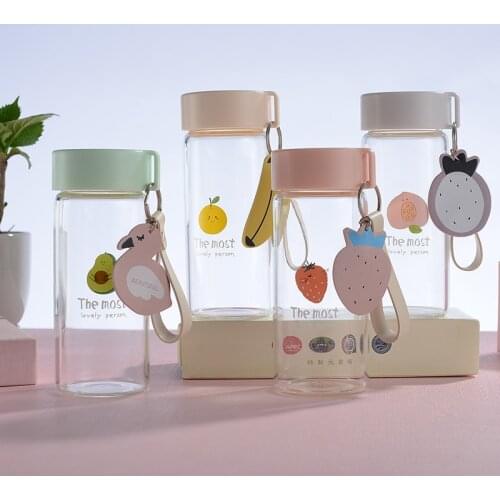 300ml Transparent Glass Fruit Cup High Borosilicate Everyday Water Bottle with Lid and Lift Rope Cute Portable Ladies Coffee Cup