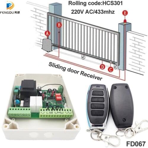 2 Channel 433.92Mhz 220V AC Professional Sliding Door Controller Receiver Rolling code Remote control