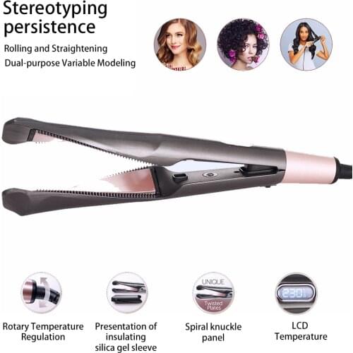 2 In 1 Professional Hair Spiral Wave Curling Iron Ceramic Flat Iron Professional Fashion Electric Comb Hair Styling Tools 2021 N