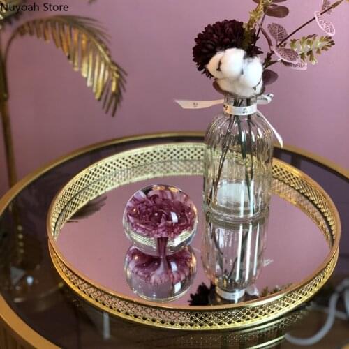 Home Furnishing Glass Mirror Metal Tray Retro European Style Tea Tray Cosmetic Sundries Storage Tray Tea Table Decoration