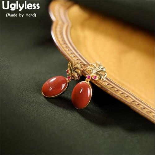 Uglyless Summer Fashion Leaf Earrings for Women Natural Agate Waterdrop Earrings 925 Sterling Silver Bijoux Gold Brincos E1752