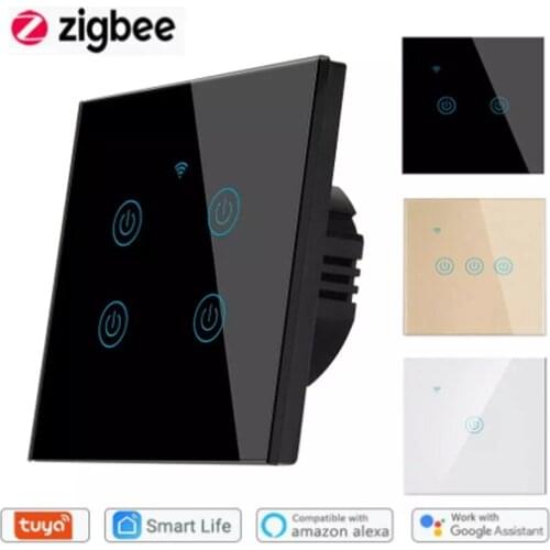 1/2/3/4 Gang Tuya ZigBee Smart Touch Switch EU Standard Wall Switch Neutral Line And Live Fire Wire Work With Alexa Google Home