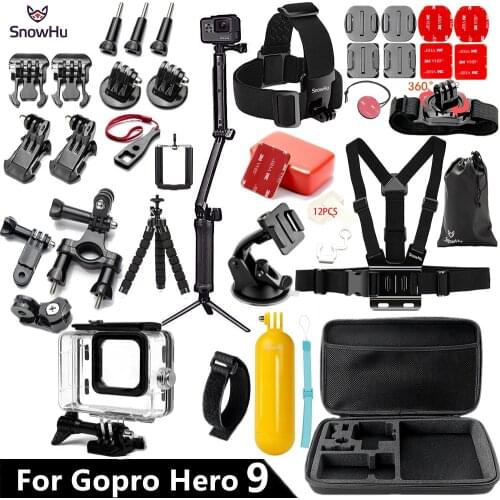 SnowHu for Gopro Hero 9 Black set 60M Underwater Waterproof Case Camera Diving Housing Mount for GoPro Accessory GS94