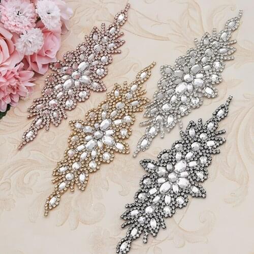 WENXI 10PCS Handmade Bride Waistband Rhinestones Appliques Sewing On Wedding Dresses Sash Clear Rose Gold Crystal WX855