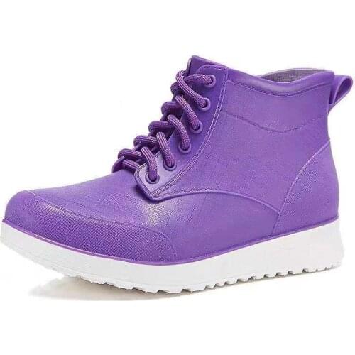 Womens lace up rain boots warm and plush waterproof shoes water boots antiskid kitchen vegetable and car washing shoes 35-45