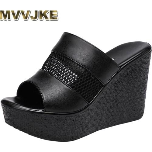 MVVJKE Wedges Slippers Women Summer High Heels Woman Platforms Shoes Wedge Heel Slippers Slides Women Shoes Plus Size 43 Womens