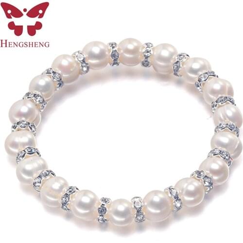2020 New Arrival White 8-9mm Baroque Natural Freshwater Pearl Bracelet for Women Birthday Gift, Fine Jewelry Strand Bracelets