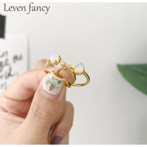 Tiny Zircon Jewelry Gold Sterling 925 Silver Ring Elegant Teardrop Moonstone Round Gemstone Ring V Shaped Girls Engagement Ring