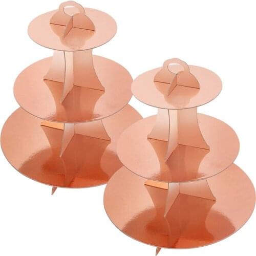 2 Set Rose Gold 3-Tier Round Cardboard Cupcake Stand for 24 Cupcakes Perfect for Women Girls Birthday Bridal Shower