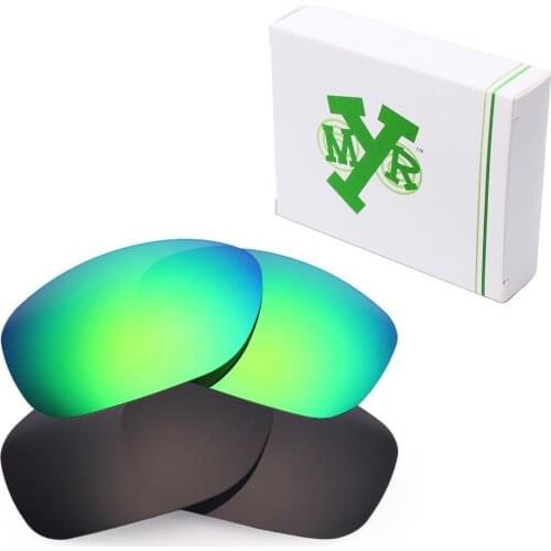 2 Pairs Mryok POLARIZED Replacement Lenses for Oakley Pit Bull Sunglasses Stealth Black & Emerald Green