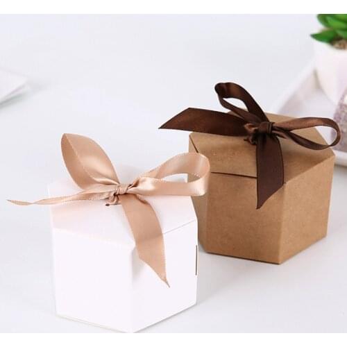 25/50pcs Kraft Paper Hexagon Cardboard Box Candy Box DIY Biscuit Favor Gifts Boxes Baby Shower For Birthday Wedding Party Decor