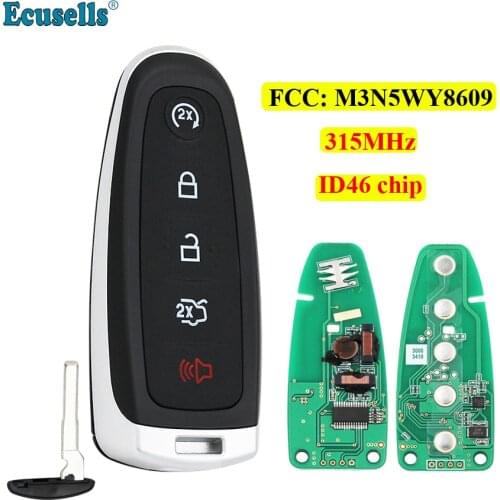 5 Button Smart Remote Smart Prox Key Fob 315MHz ID46 Chip for Ford Explorer Edge Flex C-max Taurus FCC: M3N5WY8609 HU101 blade
