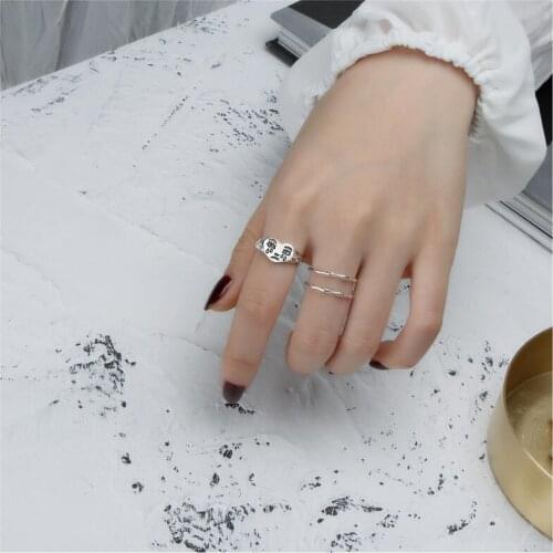 925 pure silver ring jewelry womens fashion ins cold wind vintage double-layer bamboo festival ajustable open ring