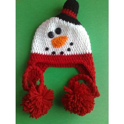 Free shipping,Adorable red Snowman Baby Hat Handmade Children Ear Flap Beanies Cap Toddler Crochet Hats