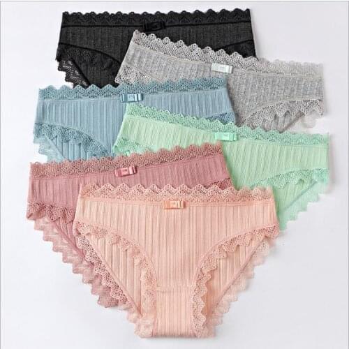 Free Shipping cute cotton girl underwear thread low waist lace non marking #7362 Size M L XL