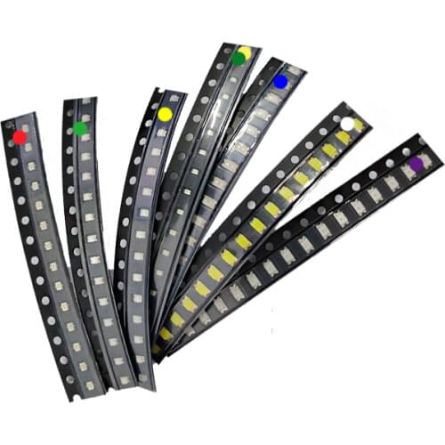 Free shipping total 100PCS Red yellow blue green white SMD LED lights 1206 each 20PCS