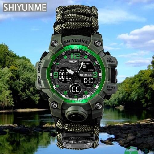 Brand Fashion Men Sports Watches Men Analog Quartz Clock Compass Knitted Strap Military Watch Male Watch Man relogios masculino