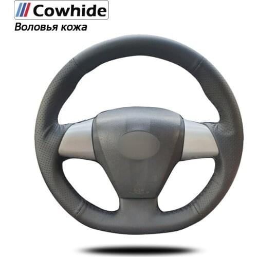 Handsewing Black Genuine Leather Steering Wheel Covers For Toyota Corolla 2011-2013 RAV4 2011-2012 Toyota Verso EZ Avensis