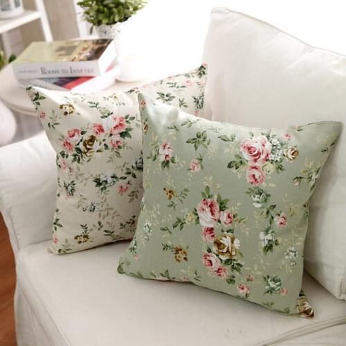Floral flower print pillow case sofa cushion cover thicken linen cotton pillow cover princess bedding pillowcase no filler sale