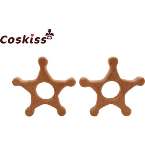 Baby Teether Wood Pentagram Shape Teether Natrual Beech Wooden Star Baby Teething Toys Accessories Baby Products Chew Toy