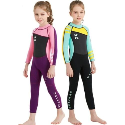 Children diving suit 2,5mm neoprene wetsuit kids girls keep warm einteiliges long sleeve uv protection swimwear wetsuits