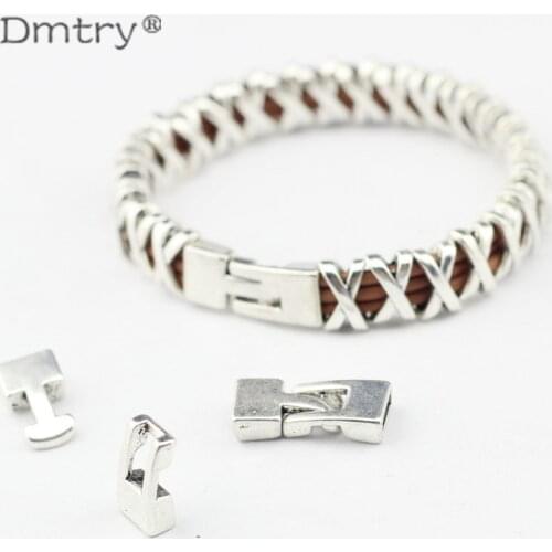 Dmtry 10set Fashion Clasp Antique Silver Hook Clasp For 5*2mm Flat Leather Cord Bracelet Handmade Jewelry Finding Charms LC0078