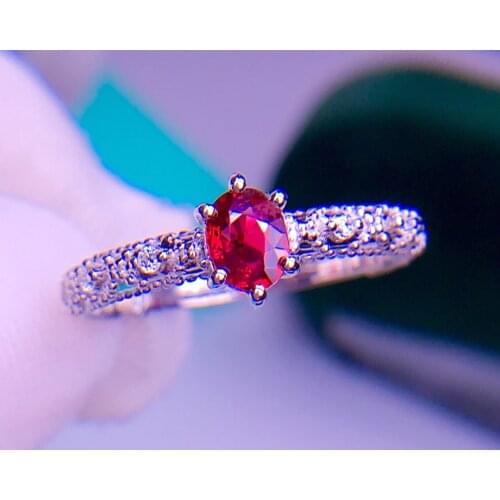 E515 Ruby Ring Fine Jewelry Solid 18K Gold Nature Red Ruby 0.36ct Diamonds Rings for Women Fine Presents
