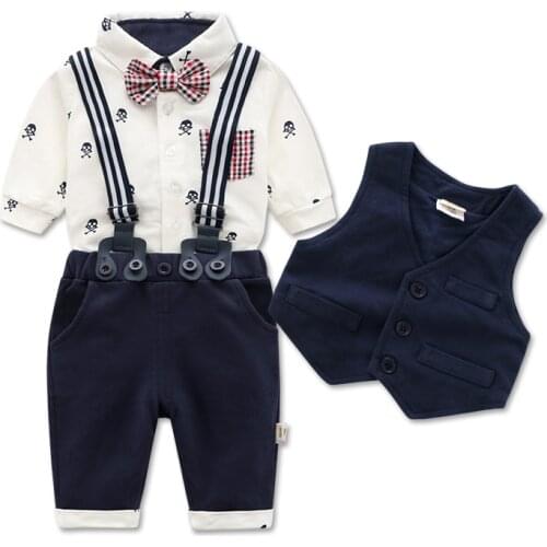 Baby Boy Clothes Set ,Infant Gentleman Long Sleeve Shirts + Pants + Suspender +Vest + Bow Tie Outfits Suits
