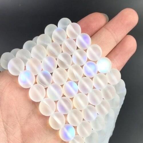 Round Matte White Flash Crystal Frosted MoonStone Glitter Loose Beads For Jewelry Making DIY Bracelet Necklace 15'' 6/8/10/12mm