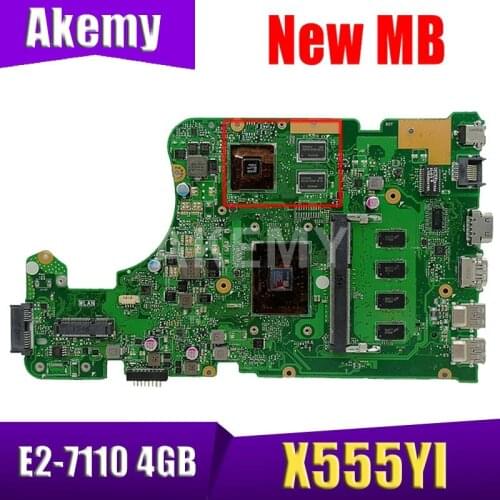 Akemy for ASUS X555DG Laptop Motherboard X555YI X555DG E2-7110 4GB R5 M320 2GB REV 2.0 tested good 90NB09C0-R00080