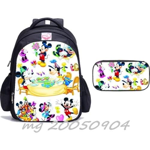 Disney Mickey Mouse Canvas Fashion Childrens Schoolbag Waterproof Backpack Travel Backpack + Pencil Case 2 Piece set school