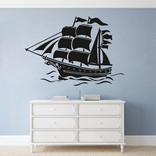 Nautical Sailing Ship Wall Sticker Sea Ocean Style Home Decoration Pirate Ship Removable Wall Poster Sail Boat Vinyl Mural AZ331