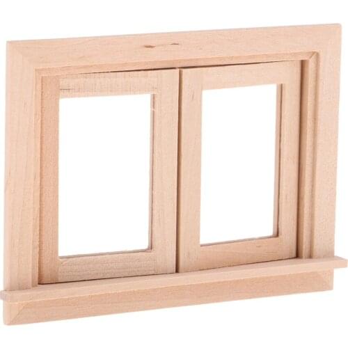 Unpainted Mini Wood 2 Pane Window Frame for 1/12 Dollhouse Furniture Any Room Items Accessory