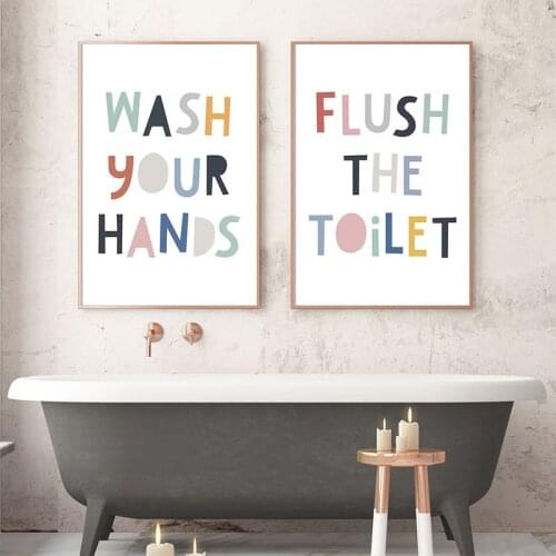 Nordic Colorful Bathroom Wall Art Poster Nursery Funny House Rules Sign Canvas Painting Wash Your Hands Quotes Print Home Decor